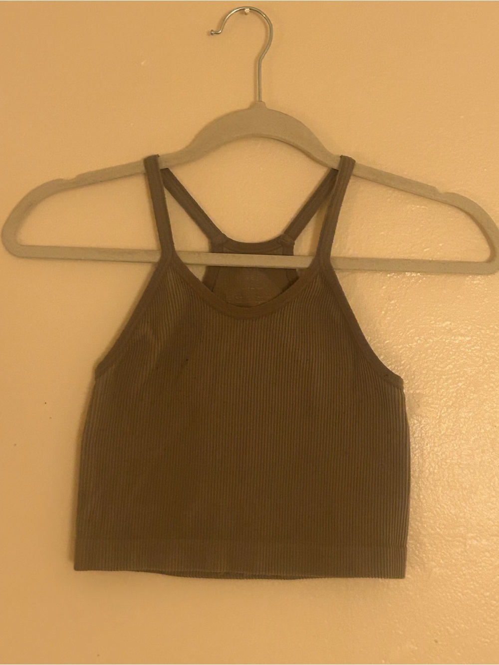 ododos Ribbed Cropped Tank Top - Tan Brown Beige